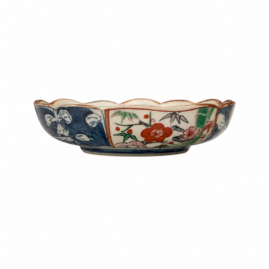 Japanese Arita Ware Small Dish – Floral Design with Scalloped Rim