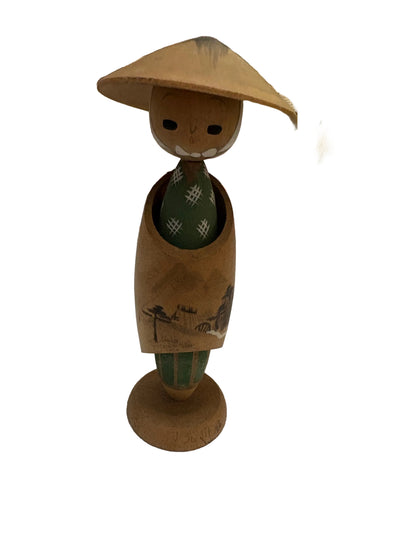 Vintage Set of 2 Japanese Kokeshi Dolls – Sake Barrel & Traveler