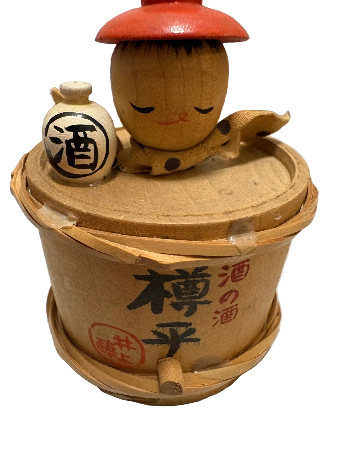 Vintage Set of 2 Japanese Kokeshi Dolls – Sake Barrel & Traveler