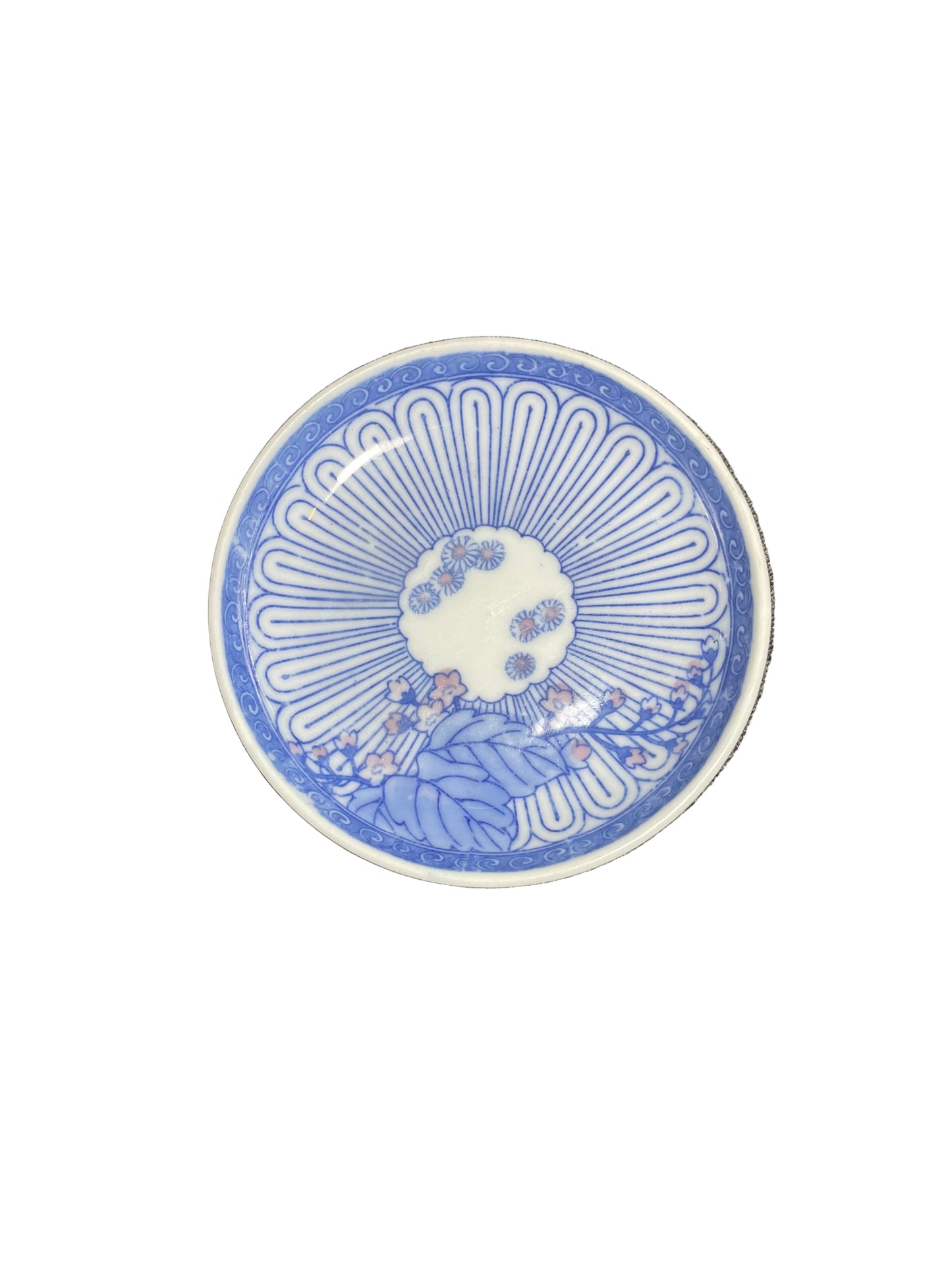 Antique Meiji–Taisho Japanese Inban Hand-Colored Porcelain Soy Sauce Dish | Blue & White Floral Plate