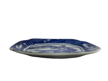 Antique Meiji Japanese Blue & White Inban Porcelain Lobed Plate – Mt. Fuji Landscape (c.1880–1900)