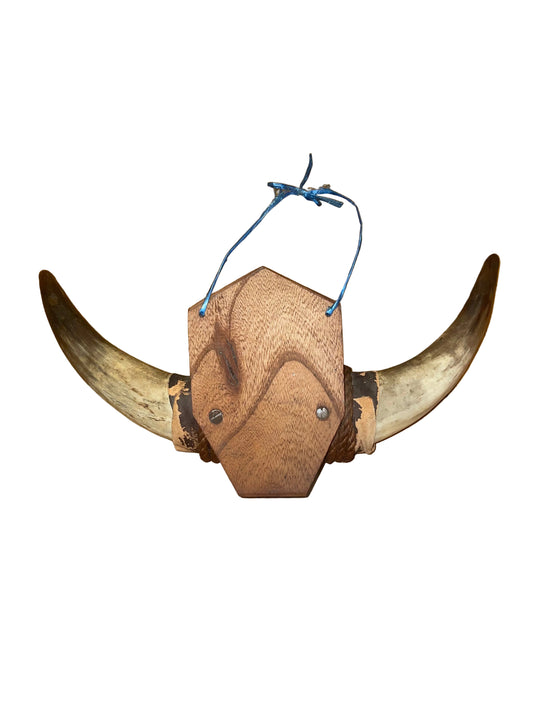 Vintage Okinawa Genuine Bull Horn Wall Hanging Japanese Folk Art Rustic Decor