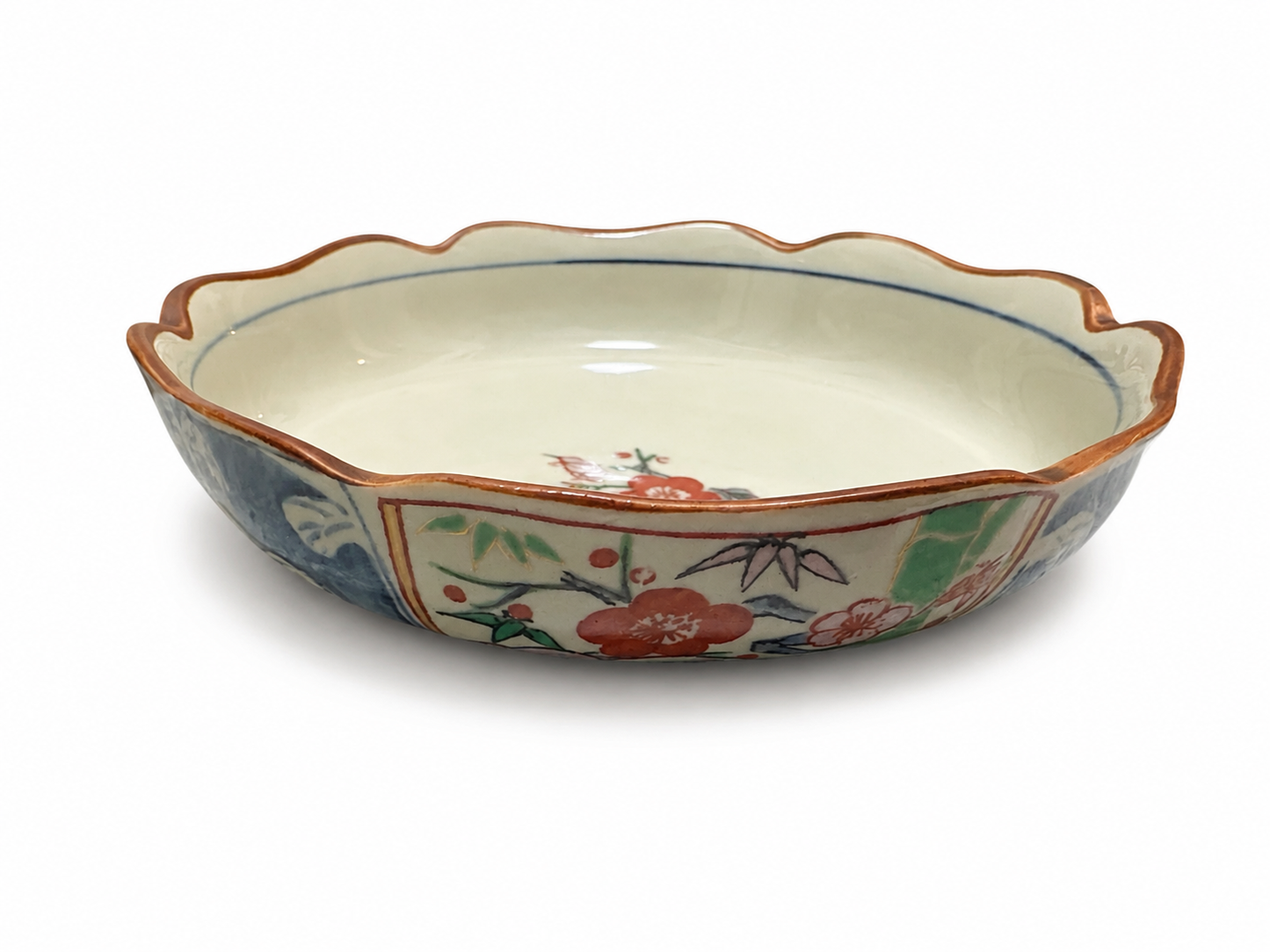 Japanese Arita Ware Small Dish – Floral Design with Scalloped Rim